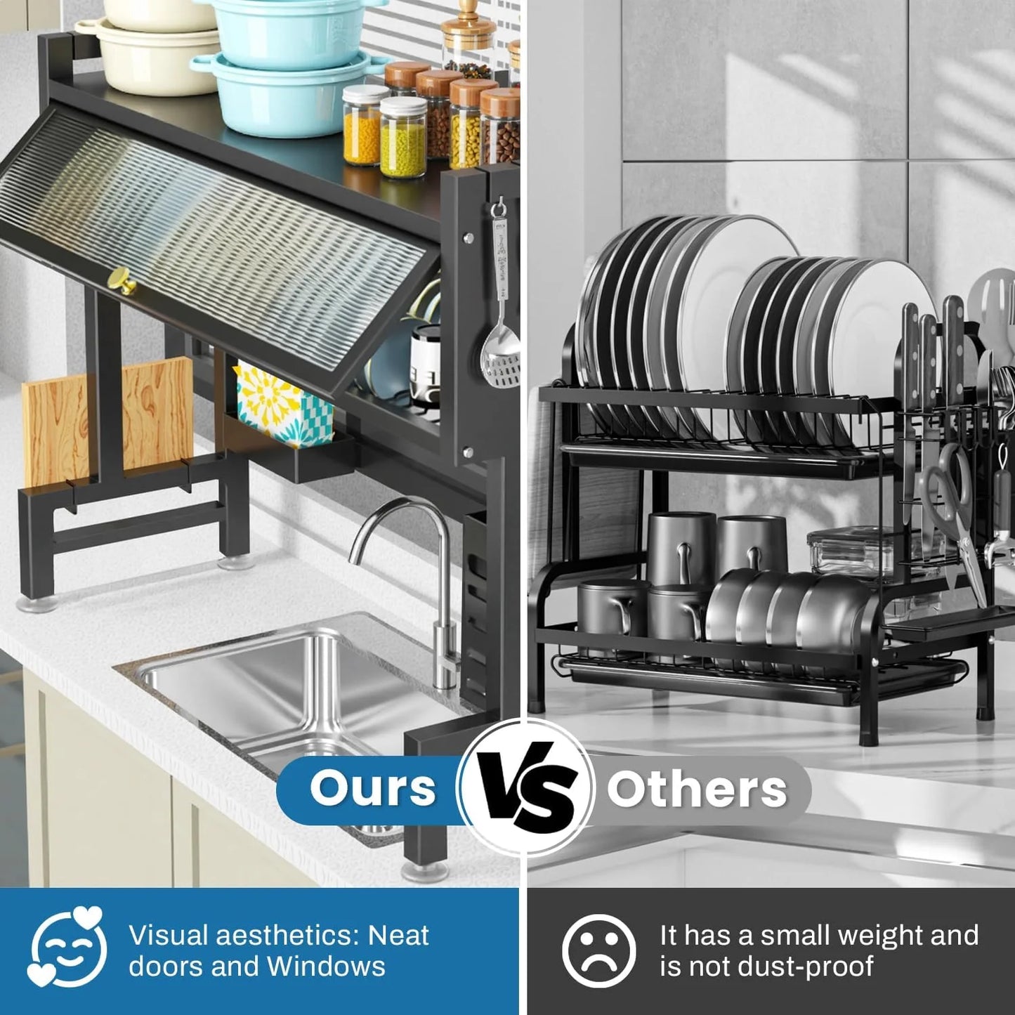 Kitchen Sink Dish Rack Single Layer With Glass