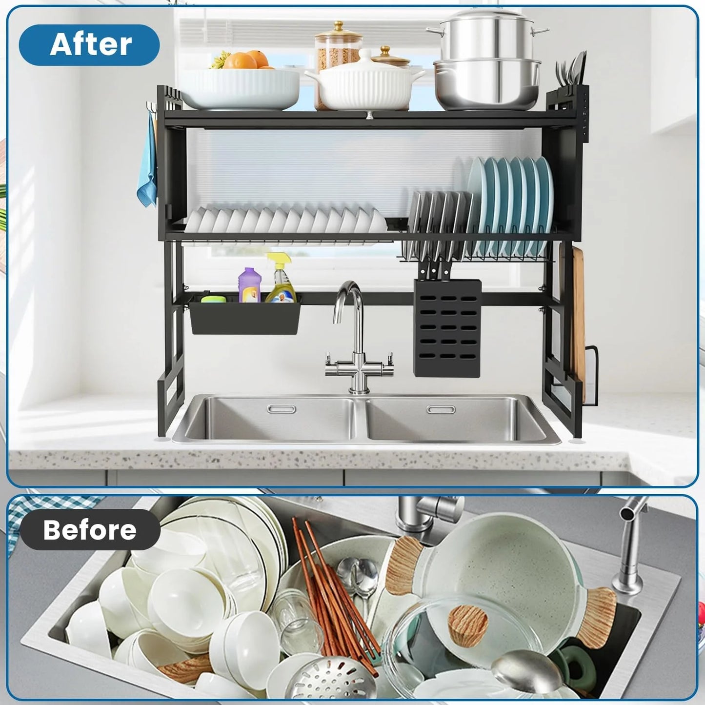 Kitchen Sink Dish Rack Single Layer With Glass
