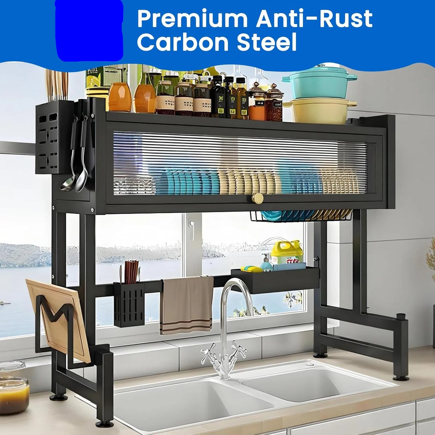 Kitchen Sink Dish Rack Single Layer With Glass